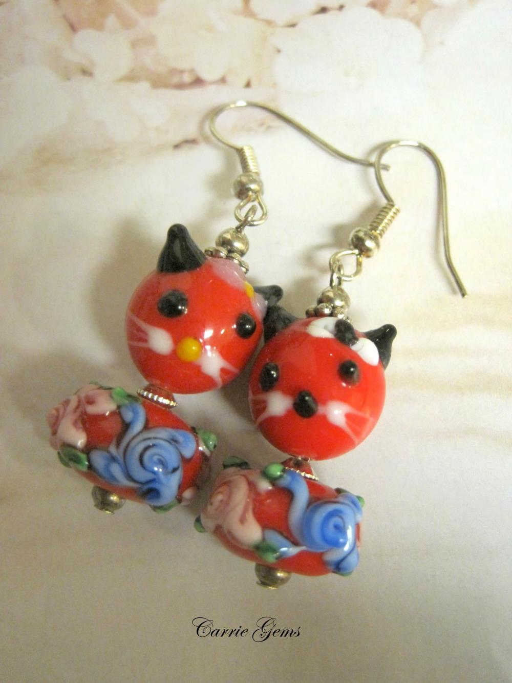 Cute Red Kitty Earrings